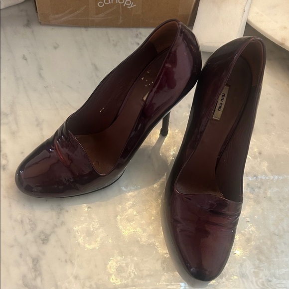 Miu Miu Dark Purple Red Patent Leather Heels - Picture 1 of 8
